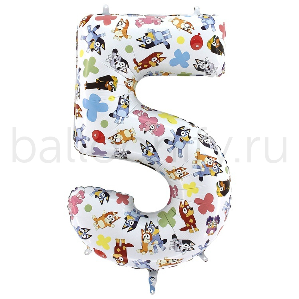 Шар ЦИФРА 5 Щенки Блу 26" 66 см