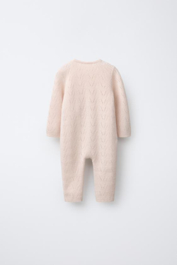 ZARA ТРИКОТАЖНЫЙ КОМБИНЕЗОН ИЗ ХЛОПКА И ШЕРСТИ, СВЕТЛО-БЕЖЕВЫЙ