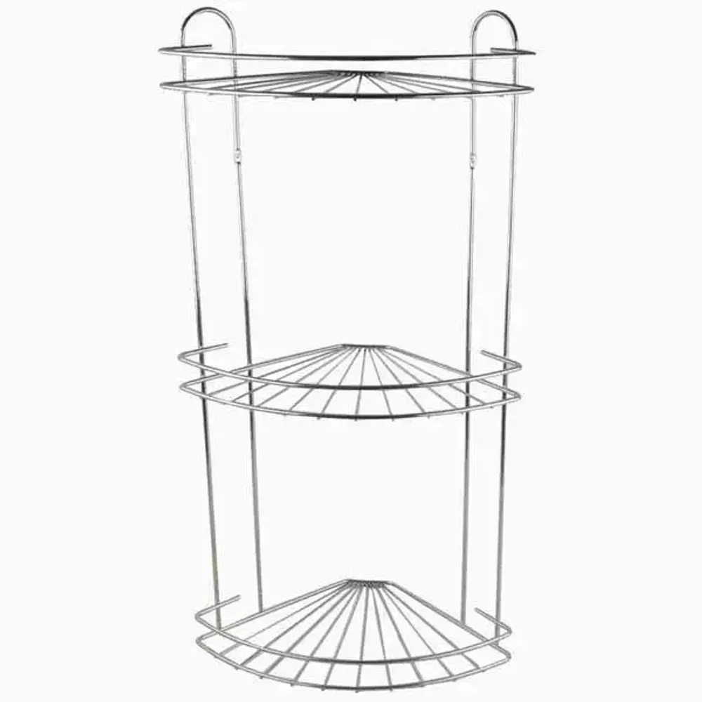 Полка для ванной угловая 3-х ярусная радиальная мелкая (хром) Полка для ванной угловая 3-х ярусная радиальная мелкая (хром)