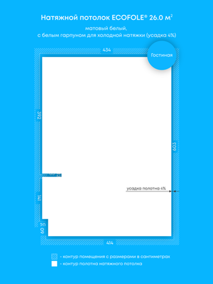 Натяжные потолки: 26 м2, 11.6 м2