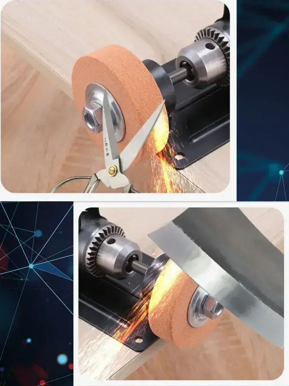 Мини станок шлифовальный точильный и полировальный из электродрели с 1 белым диском