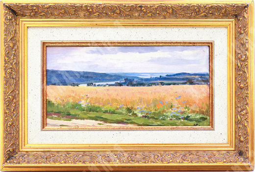 Тимков Н. Е. (1912–1993). Русские просторы. Картон, масло. 1959 г. СССР. 12х24 см (в свету)