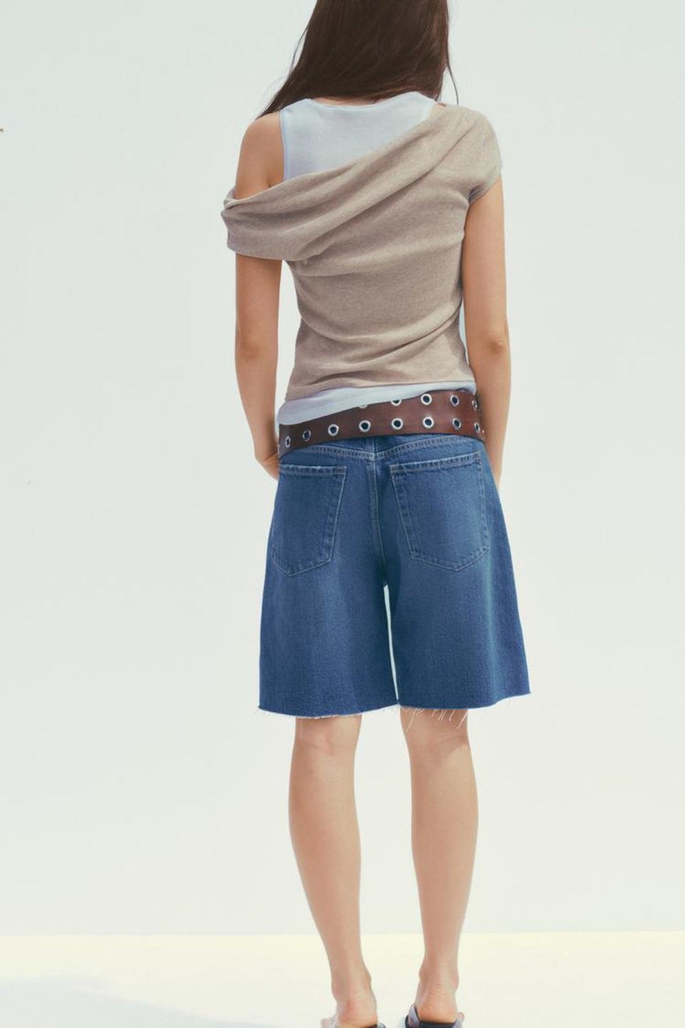 ZARA ДВУХСЛОЙНЫЙ ТОП АСИММЕТРИЧНОГО КРОЯ, БЕЖЕВЫЙ С МЕЛАНЖЕВЫМ ЭФФЕКТОМ