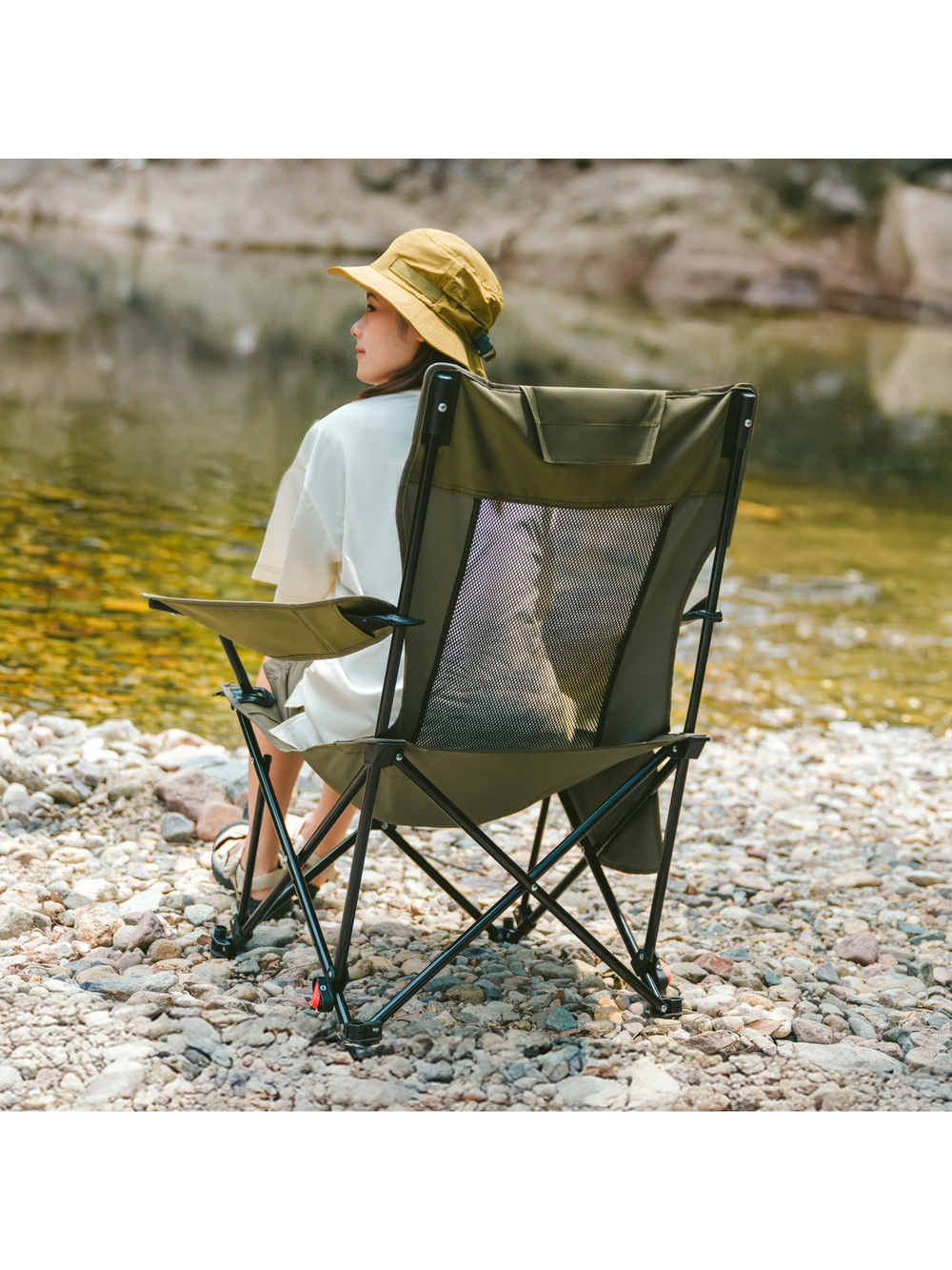 Кресло туристическое Naturehike Nightfall T05, 147х78,5х82 / 89 см, складное, до 150 кг. бежевое