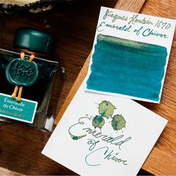 Чернила во флаконе Herbin Prestige 1670 50 мл Emeraude de Chivor сине-зеленый с золотыми блестками (15035JT) 4