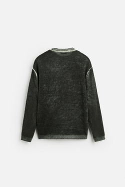 ZARA СВИТЕР С УЗОРОМ «БРЫЗГИ КРАСКИ», ЗЕЛЕНОВАТО-СИНИЙ