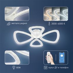 Светильник потолочный светодиодный Rivoli Kayla 6096-104 80 Вт LED 2750-5850К модерн с пультом | Интерьерные светодиодные светильники