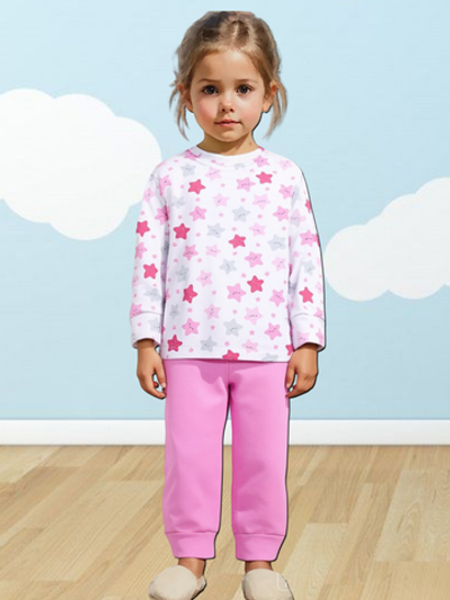 10131 Пижама детская кулирка звезды на белом/розовый (64-122/128)