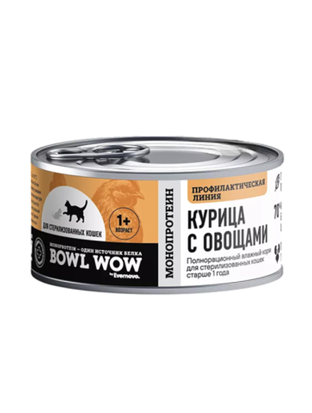 Влажный корм Bowl Wow для стерилизованных кошек, паштет из курицы - 100 г