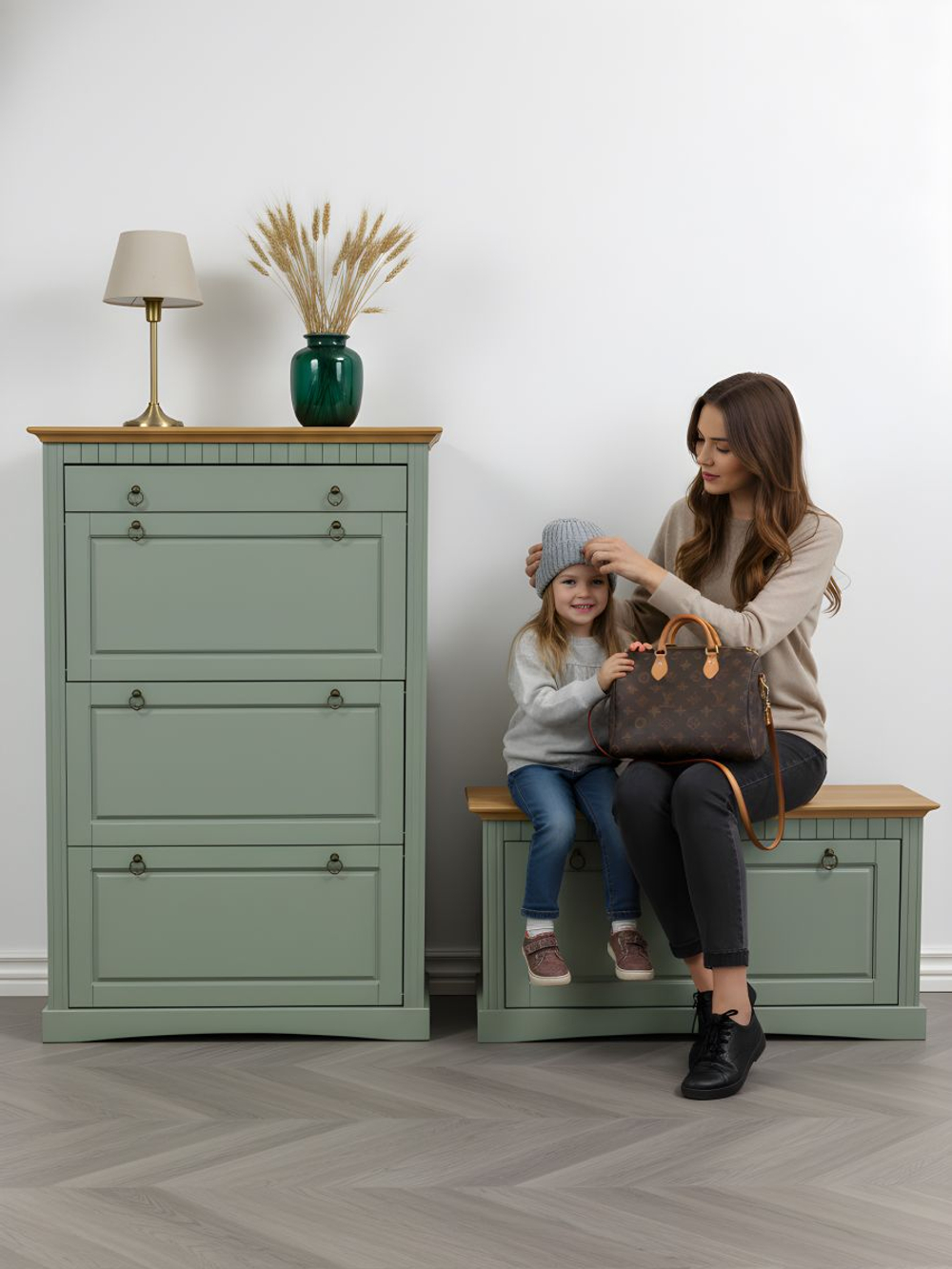 Обувница для прихожей, 87х21х133, Неаполь, закрытая, 3 двери 1 ящик, из массива дерева, эвкалипт, Dipriz