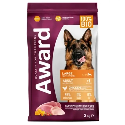 Award сухой корм для взрослых собак крупных пород, с курицей, индейкой, тыквой и шиповником - 2 кг