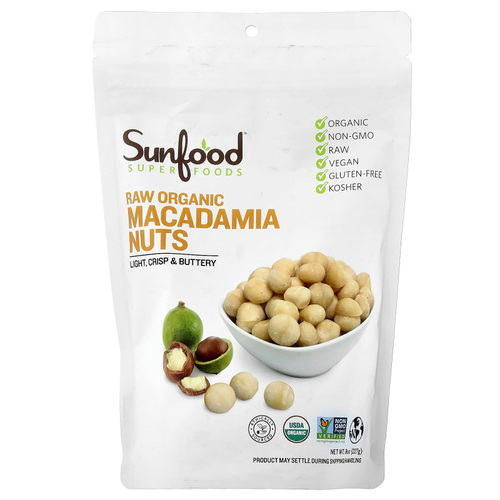 Sunfood, сырые органические орехи макадамии, 227 г (8 унций)