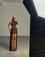 Платье с лоскутками, коричневый