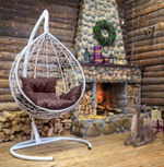 Подвесное кресло-кокон SEVILLA COMFORT белое, коричневая подушка (Laura Outdoor)