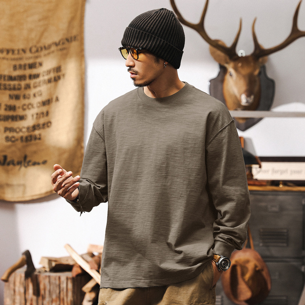 Мужская футболка с текстурой бамбука, с длинным рукавом.