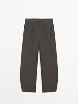 Massimo Dutti Льняные брюки бочкообразного кроя, шоколадный
