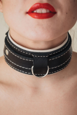 Черный ошейник 36см с бежевым подкладом БДСМ Арсенал 55037