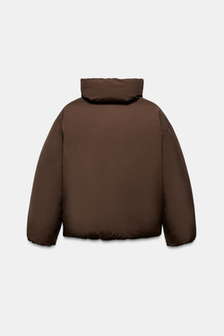 ZARA КОРОТКИЙ СТЕГАНЫЙ АНОРАК WATER AND WIND PROTECTION, ТЕМНО-КОРИЧНЕВЫЙ