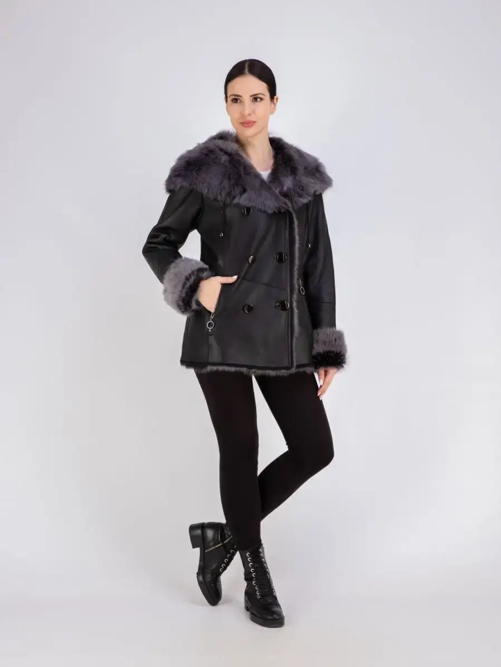 Дубленка женская зима натуральная с капюшоном тоскана Турция