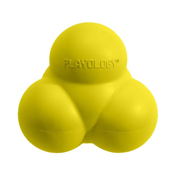 Жевательный тройной мяч Playology SQUEAKY BOUNCE BALL для собак средних и крупных пород с пищалкой и с ароматом курицы, цвет желтый
