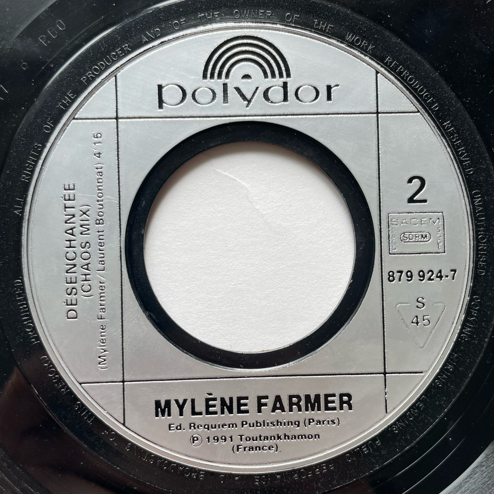 Винтажная виниловая пластинка LP Mylene Farmer Desenchantee (Франция 1991) 7 дюймов маленькая пластинка