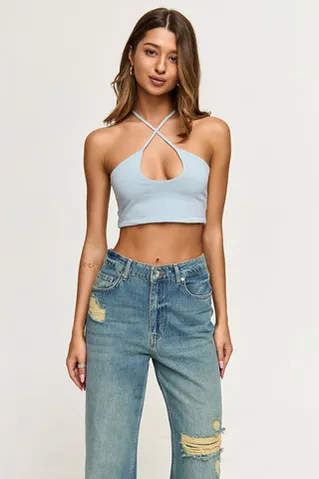 Топ с вырезом капля из хлопка цвета голубой туман