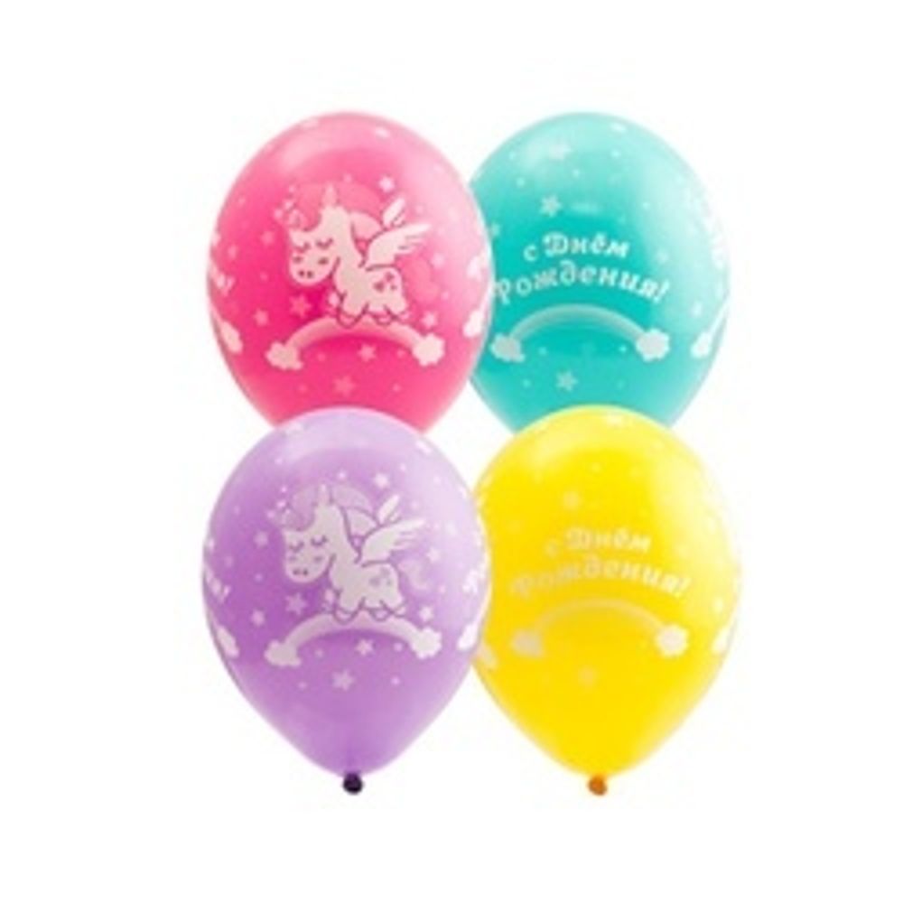 Шар (14"/36 см) ДР Единорог спящий, Шелкография пастель 25 шт.