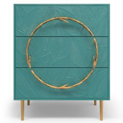 Комод Арт Колор leaves Стайл Голд с 3 ящиками Пастельно-синий