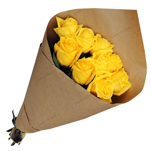 Траурный букет «10 жёлтых роз в крафтовой бумаге»