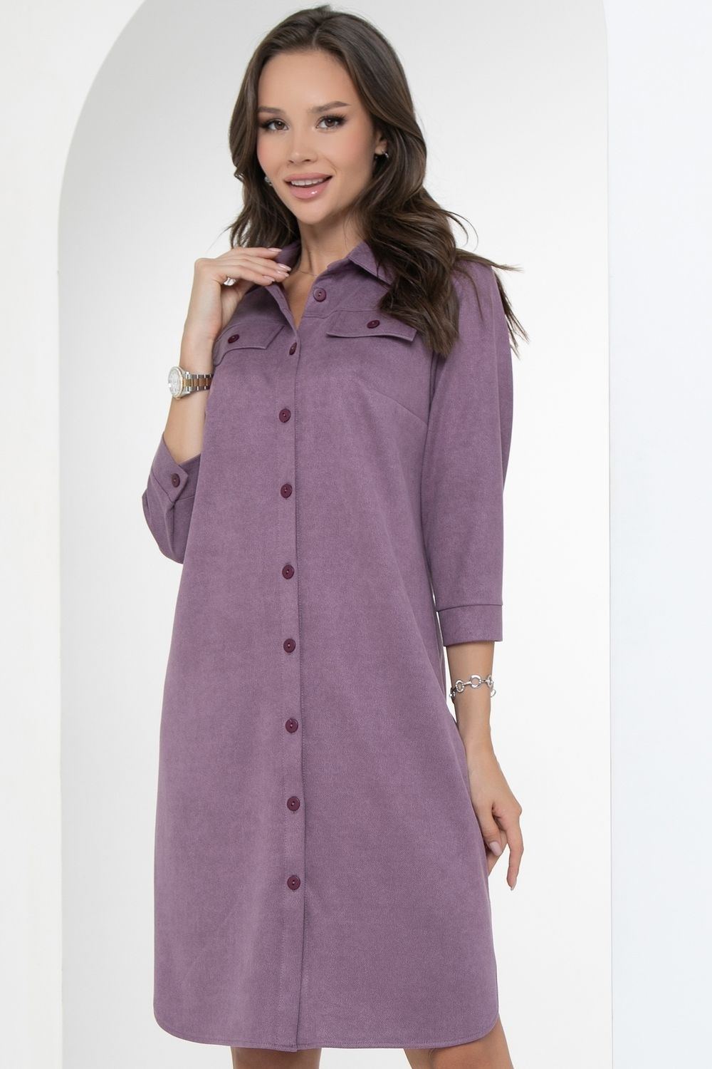 Платье-рубашка Сидни (вельвет, вайолет) Diolche (Акция)