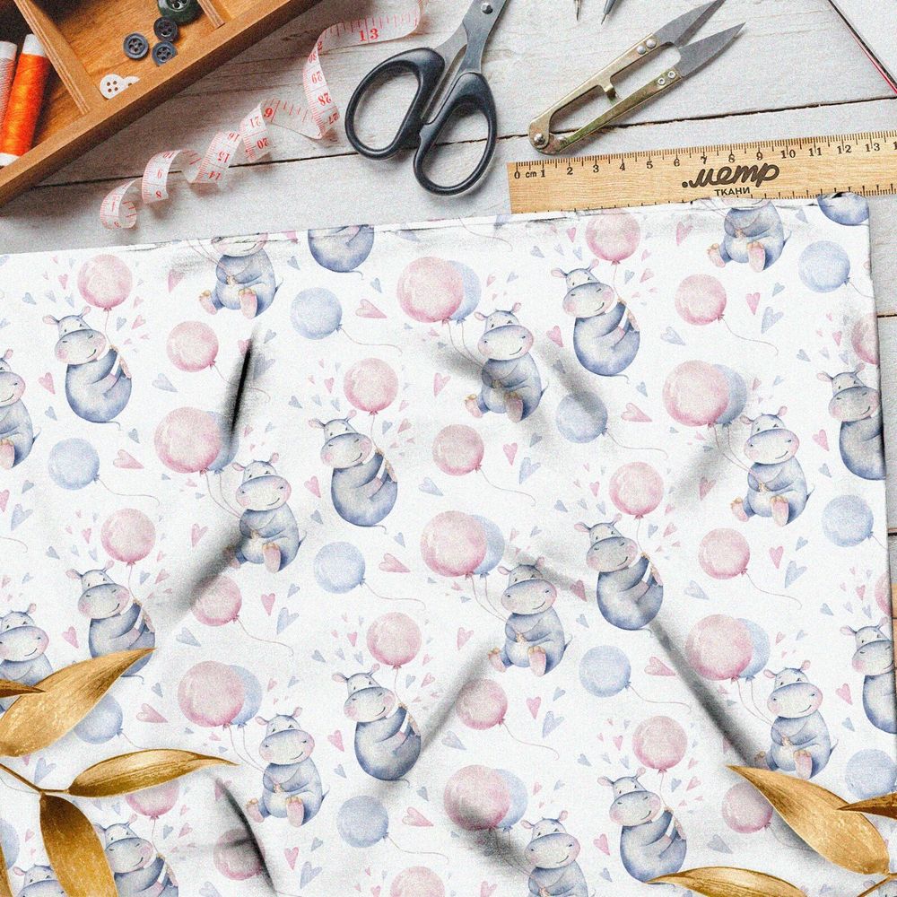 Ткань дюспо детские бегемотики