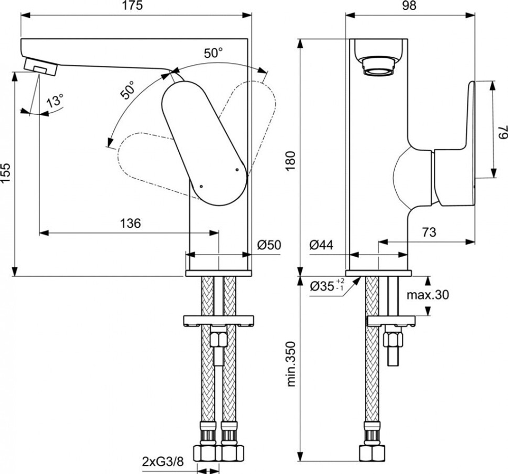 Смеситель Ideal Standard CERAFINE MODEL O BC555AA  для умывальника