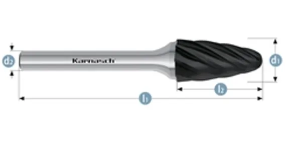 Борфреза твердосплавная LENZ форма H (язычок пламени), 12х32х6х77 мм, насечка №7, без покрытия, арт. LZBH 025 N7