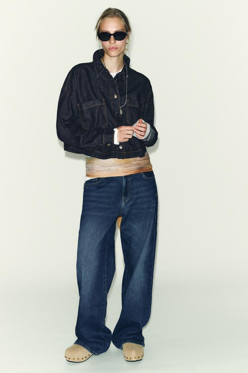 ZARA КОРОТКАЯ ДЖИНСОВАЯ РУБАШКА Z1975, СИНИЙ