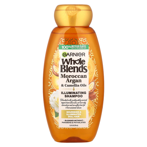 Garnier, Whole Blends, шампунь для придания блеска, «Экстракты масел камелии и марокканской арганы», 370 мл