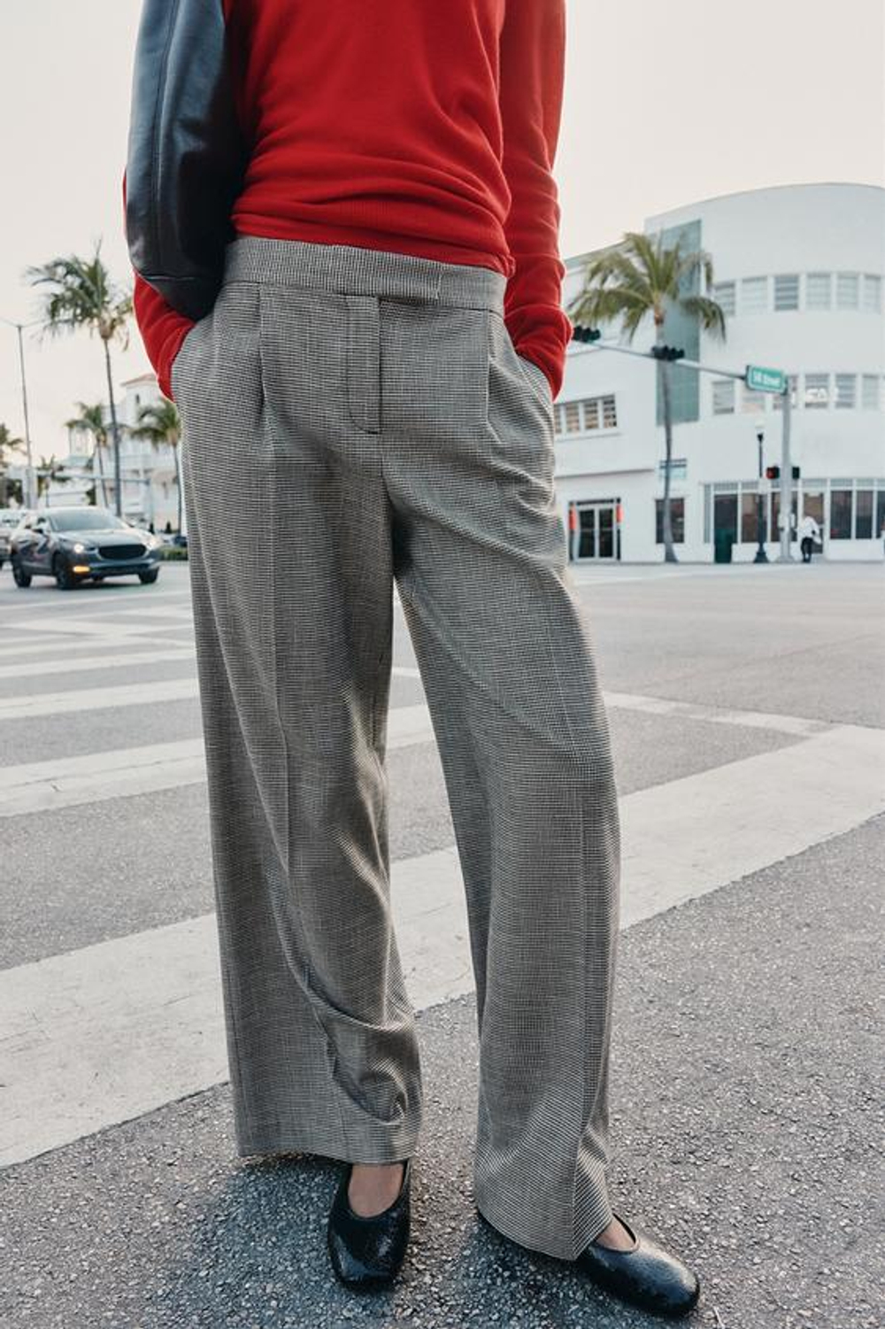 ZARA ШИРОКИЕ БРЮКИ «ГУСИНАЯ ЛАПКА», ЧЕРНЫЙ/ЭКРЮ