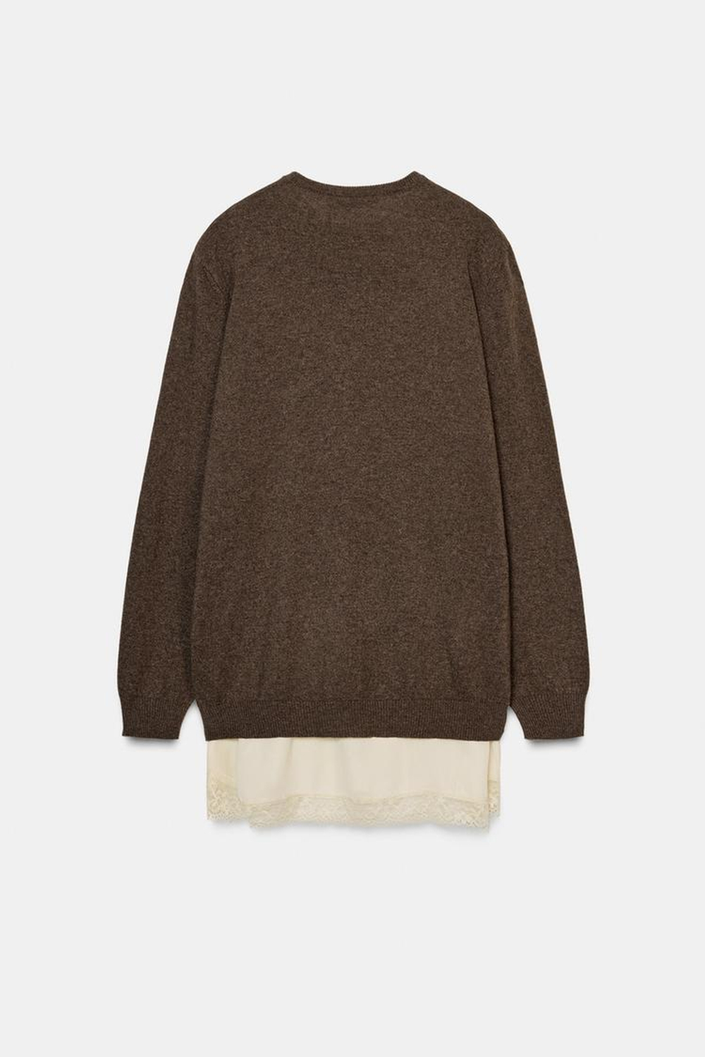 ZARA КОМБИНИРОВАННЫЙ СВИТЕР ИЗ ШЕРСТИ, ТЕМНЫЙ СЕРО-КОРИЧНЕВЫЙ