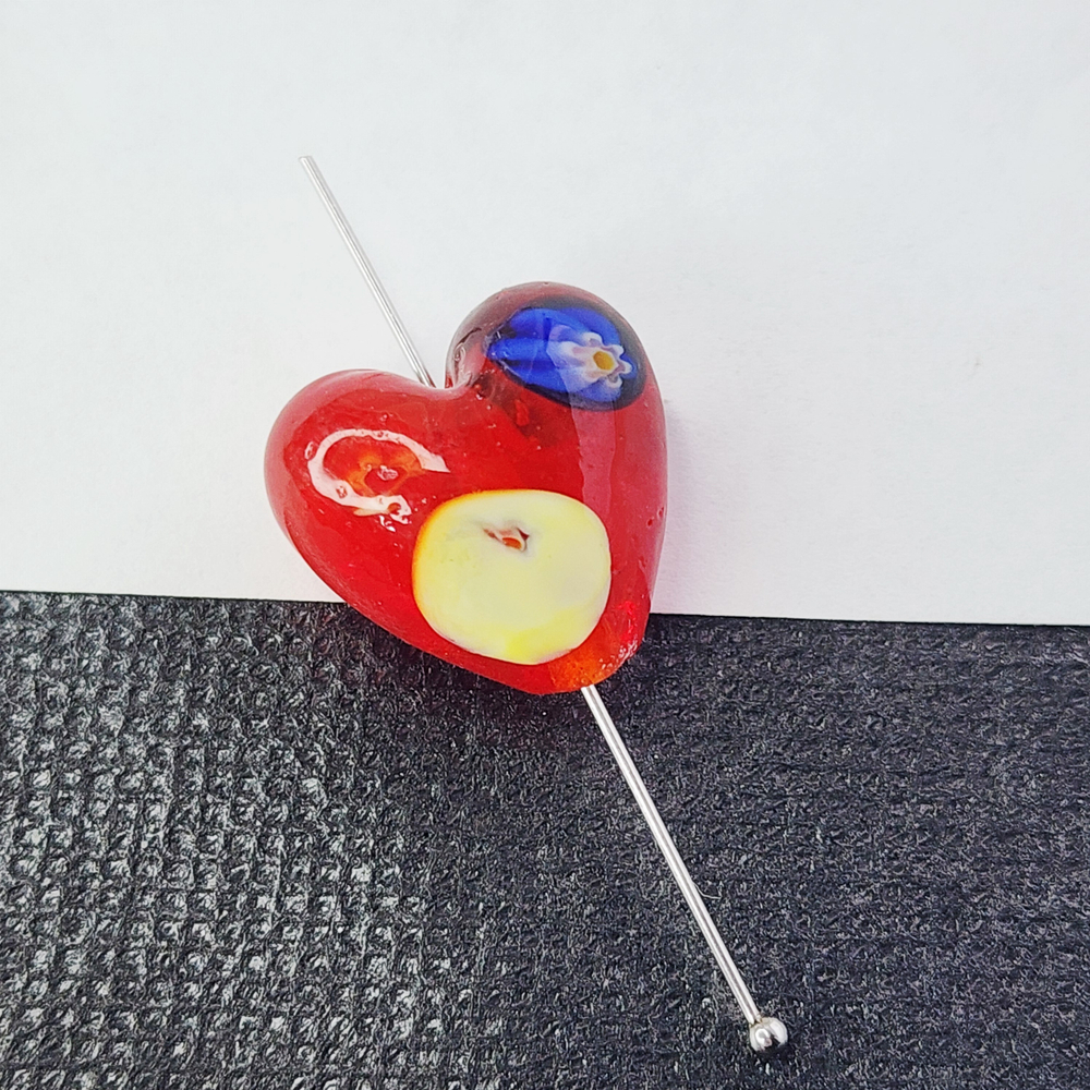 Бусины сердце, стекло, лэмпворк, миллефиори, р-р 20мм, штучно