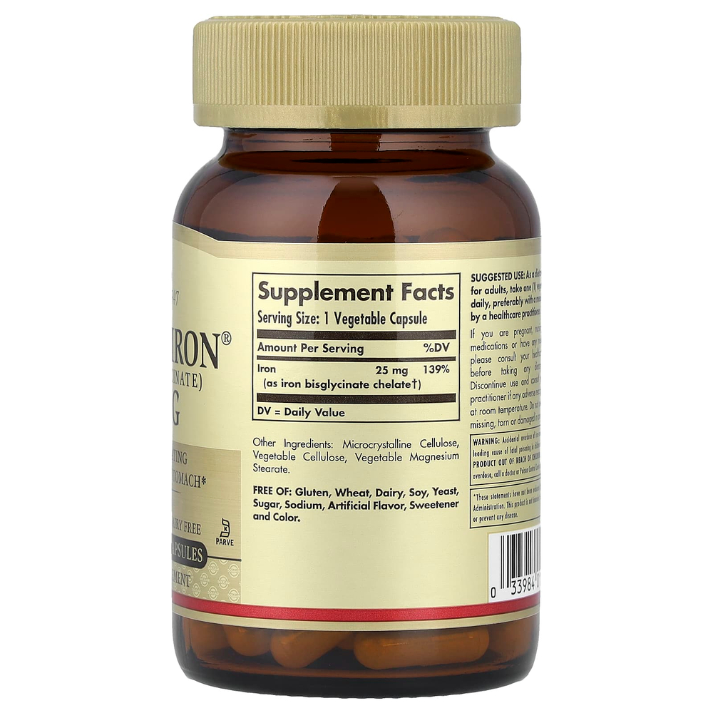 Solgar, Gentle Iron®, добавка с железом, 25 мг, 90 растительных капсул