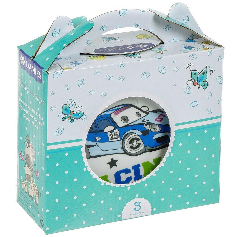 Набор посуды керам, 3 шт, Крутой гонщик, тар 17.5см,сал 15см,круж 230мл, Daniks, C622