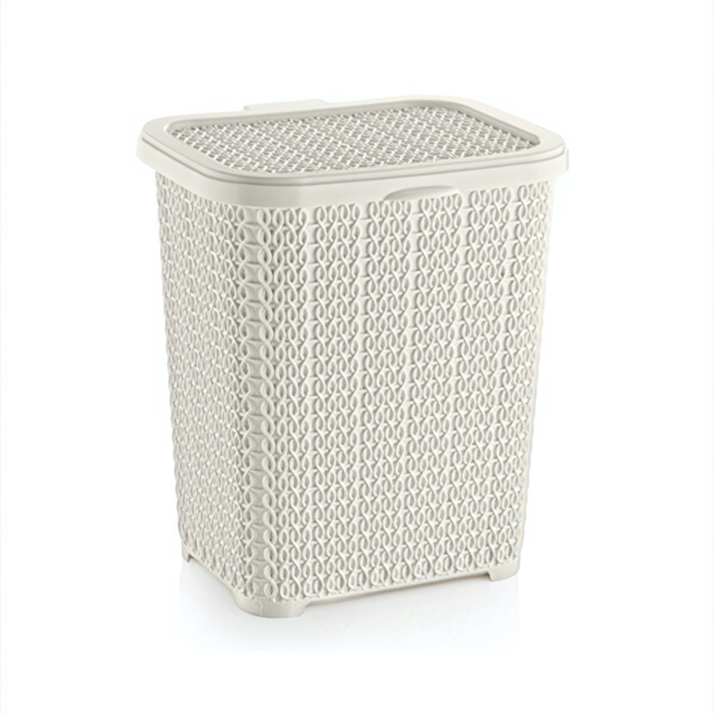 Корзина для стирал. порошка вязаный узор белый