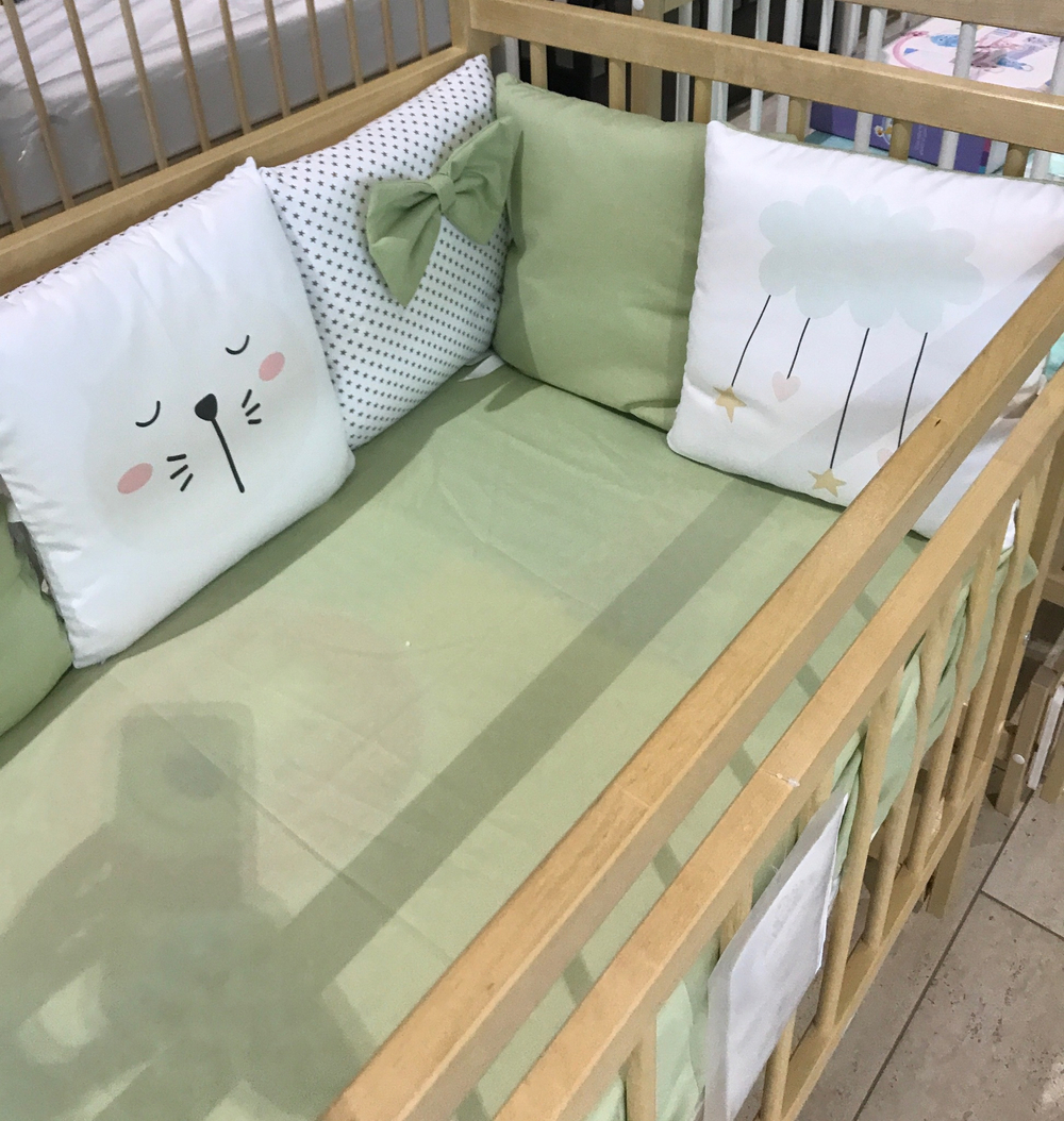 Комплект в кроватку 17 предметов "Мини", оливковый сатин