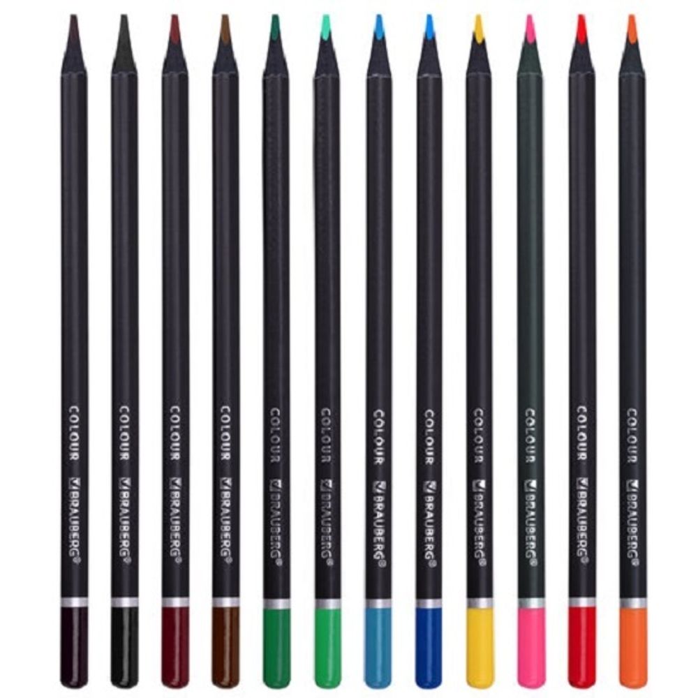 Карандаши цветные трехгранные 12цв. Brauberg Black wood, черное дерево