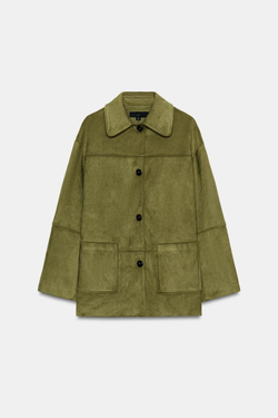 ZARA ПАЛЬТО ИЗ ИСКУССТВЕННОЙ ЗАМШИ, ФИСТАШКОВЫЙ