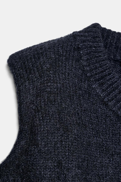 ZARA ЖИЛЕТ ИЗ ШЕРСТИ И АЛЬПАКИ С ПОГОНАМИ, МОРСКОЙ СИНИЙ