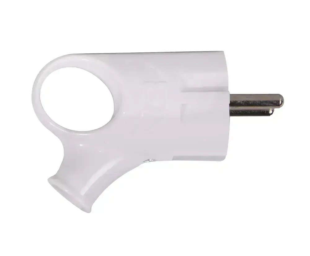 Вилка электрическая прямая угловая с ушком белая 16А 250В, Вихрь