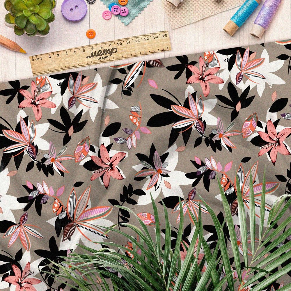 Ткань шелк Армани лилии с тенью