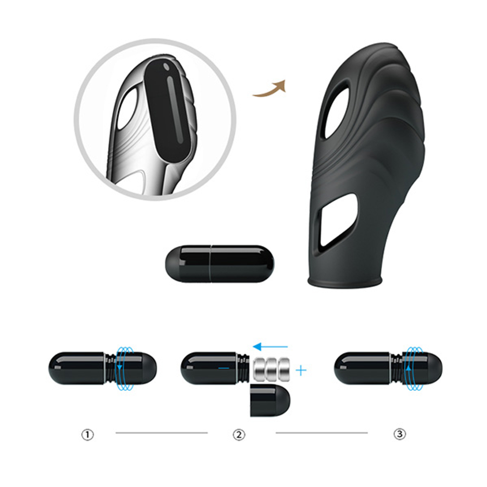 Рельефная вибронасадка 7,8см на палец Pretty Love Lich Finger Vibrator Black BI-014752