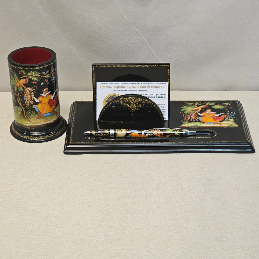 Набор письменный настольный "Жар-птица и Иван. Палех" с ручной росписью