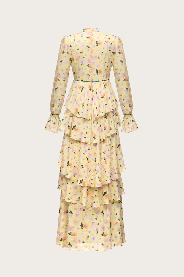 ПЛАТЬЕ-МАКСИ ИЗ ЖЕЛТОЙ ВИСКОЗЫ С ЛЮРЕКСНОЙ НИТЬЮ